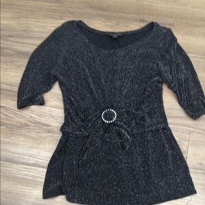 Elegant sparkle black Women's Top with Belted Detail
